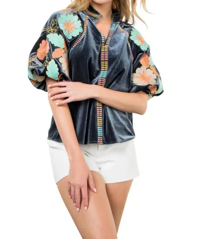 Thml Penny Velvet Top In Smokey Blue In Multi