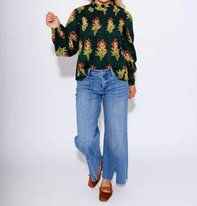 Thml Petal Pop Long Sleeve Top In Green In Black