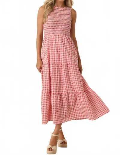 Thml Picnic Promises Gingham Eyelet Cotton Midi Dress In Red White In Pink