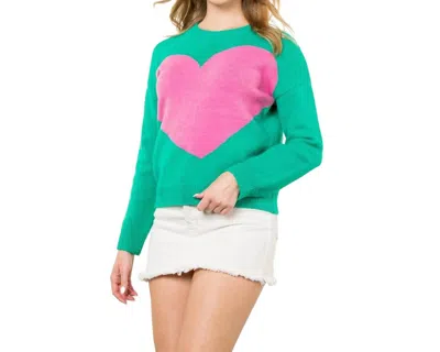 Thml Pink Heart Knit Sweater In Green