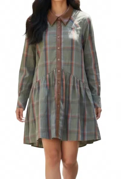 Thml Plaid Button Up Dress In Green