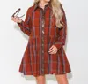 Thml Plaid Button Up Dress In Red Multi In Red