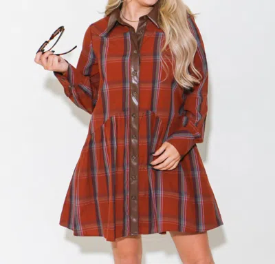Thml Plaid Button Up Dress In Red Multi