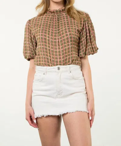Thml Plaid Puff Sleeve Top In Green