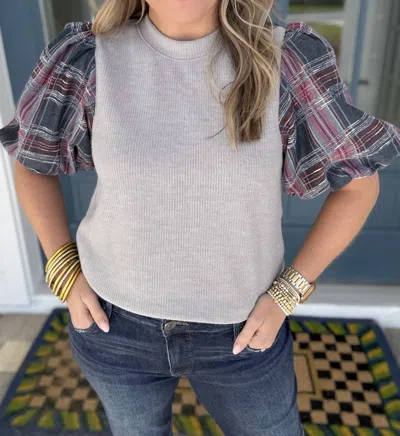Thml Plaid Puffer Media Top In Grey In Multi