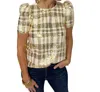 THML PLAID SEQUIN SHORT SLEEVE TOP IN CREAM
