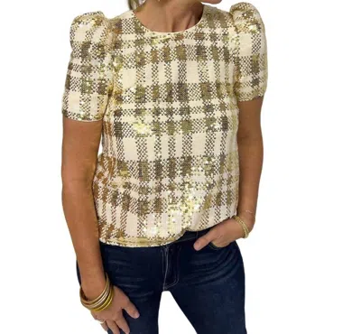 Thml Plaid Sequin Short Sleeve Top In Cream In White