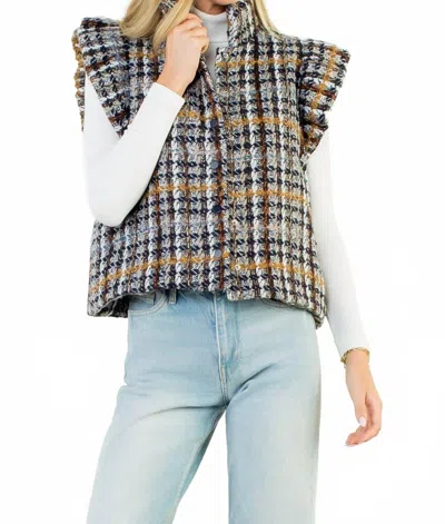 Thml Plaid Tweed Collared Vest In Blue In Multi