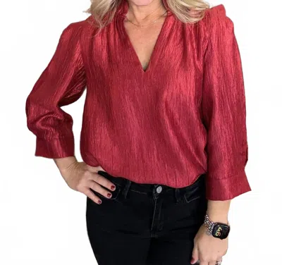 Thml Pleated 3/4 Sleeve Top In Red