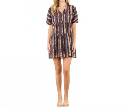 Thml Pleated Trim Puff Sleeve Tie Dye Dress In Wine In Multi