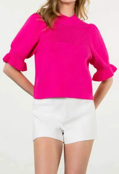 Thml Pointelle Knit Puff Sleeve Top In Magenta In Pink
