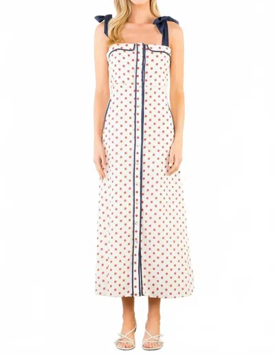 Thml Polka Dot With Shoulder Tie Dress In Cream In Multi