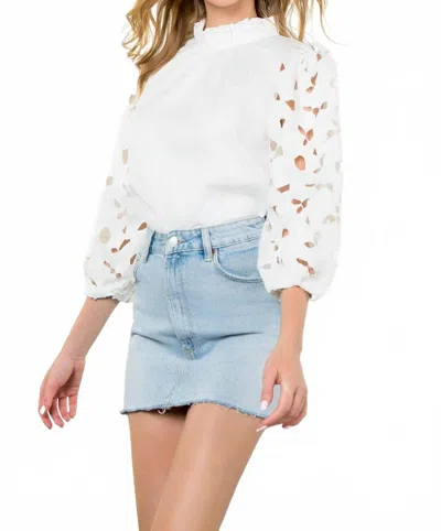 Thml Poplin Floral Eyelet Sleeve Top In White