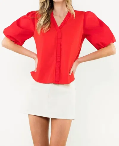 Thml Poplin Puff Sleeve Blouse In Red
