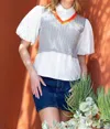 Thml Poplin Sleeve Knit Top In Grey/white In Multi