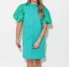 Thml Poplin Sleeve Textured Mini Dress In Aqua In Green