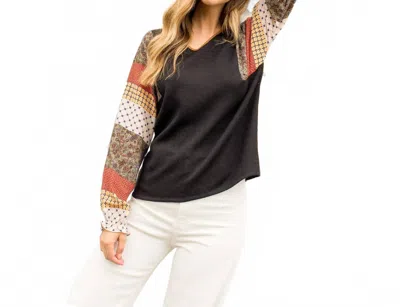 Thml Print Blocked Sleeve Knit Top In Multi Black