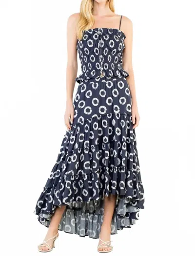 Thml Print Top With Tie Front In Navy In Blue