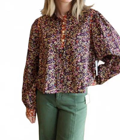 Thml Printed Long Sleeve Buttons Top In Floral In Brown