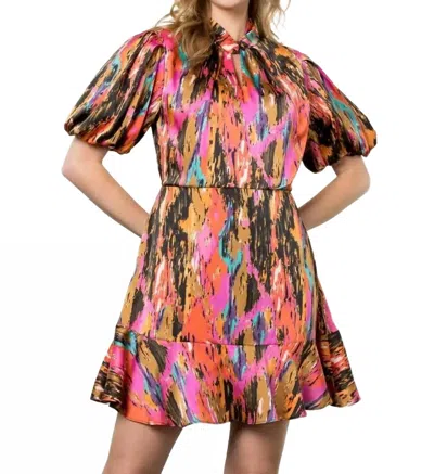 Thml Printed Puff Sleeve Dress In Black/multi