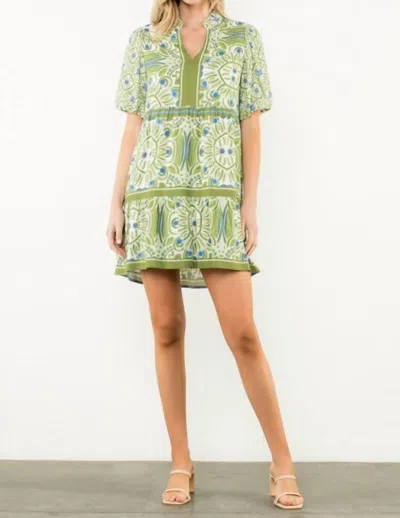 Thml Puff Sleeve Abstract Print Dress In Green