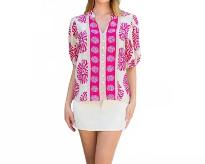 Thml Puff Sleeve Abstract Top In Magenta In Pink