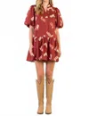 Thml Puff Sleeve Boots Print Mini Dress In Burgundy In Multi