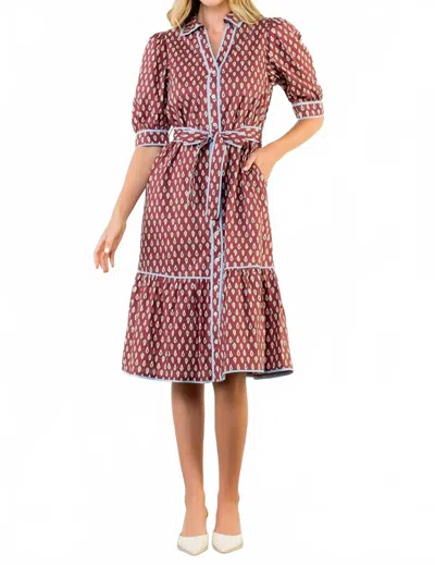 Thml Puff Sleeve Button Front Dress In Brown Print