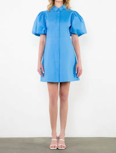 Thml Puff Sleeve Button Up Dress In Blue