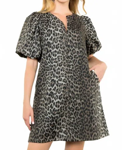 Thml Puff Sleeve Dress In Cheetah In Black