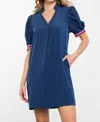 THML PUFF SLEEVE DRESS WITH POCKETS IN NAVY