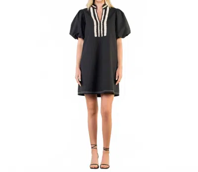 Thml Puff Sleeve Embroidered Textured Dress In Black