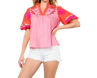 Thml Puff Sleeve Embroidered Top In Pink