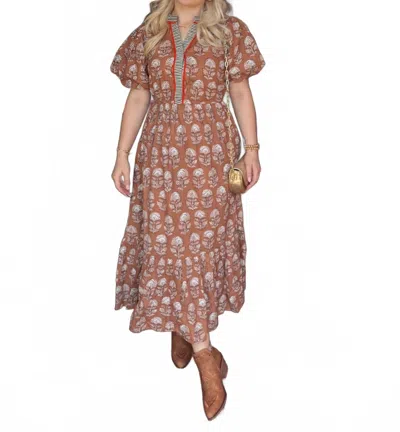 Thml Puff Sleeve Floral Detailed Midi Dress In Beige In Neutral