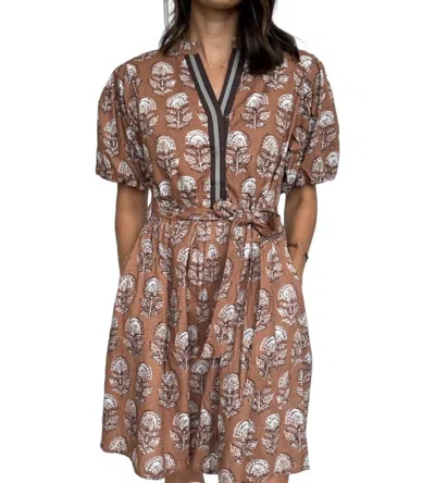 Thml Puff Sleeve Floral Detailed V Neck Dress In Brown