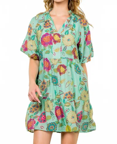 Thml Puff Sleeve Floral Dress In Mint In Green