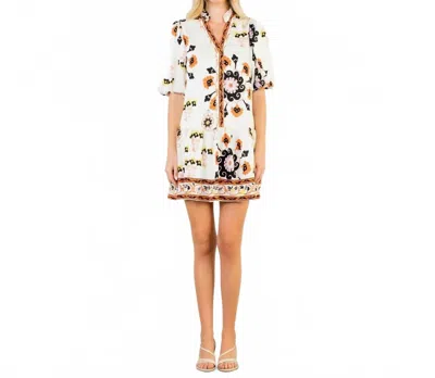 Thml Puff Sleeve Floral Dress In White In Gray