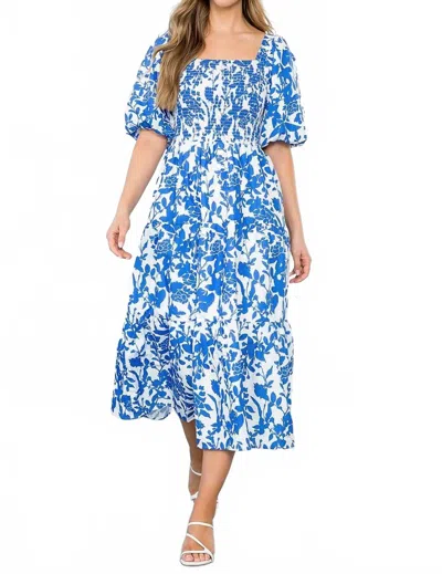 Thml Puff Sleeve Floral Midi Dress In Blue