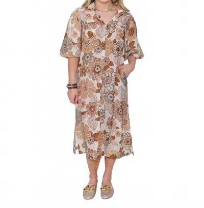 Thml Puff Sleeve Floral Midi Dress In Cream In Multi