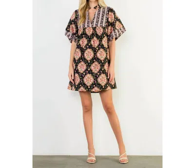 Thml Puff Sleeve Floral Mini Dress In Black In Multi