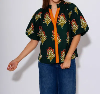 Thml Puff Sleeve Floral Top In Green