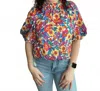 Thml Puff Sleeve Floral Top With Button-up Back In Multicolor In Multi