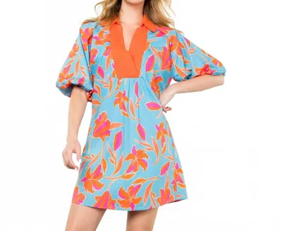 Thml Puff Sleeve Flower Print Dress In Blue