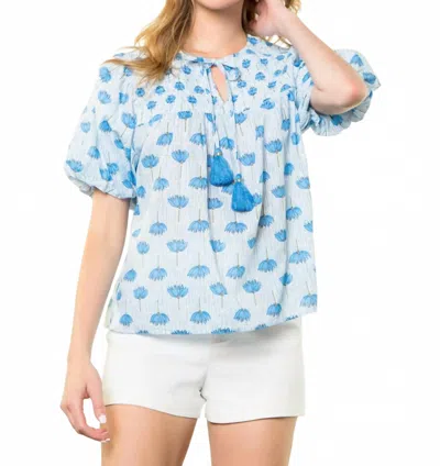 Thml Puff Sleeve Flower Print Top In Blue In Multi