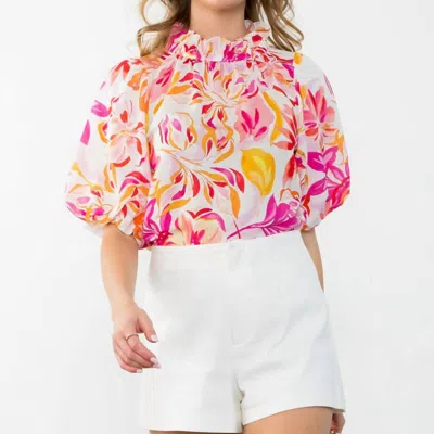 Thml Puff Sleeve Flower Print Top In Floral Pink