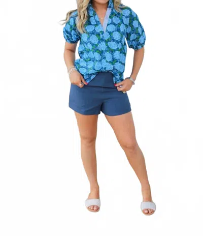 Thml Puff Sleeve Flower Print Top In Navy In Blue