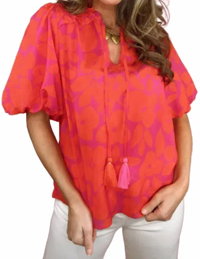 Thml Puff Sleeve Flower Print Top In Pink