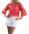 Thml Puff Sleeve Flower Top In Orange In Orange