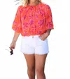 Thml Puff Sleeve Flowy Flower Blouse In Coral In Red