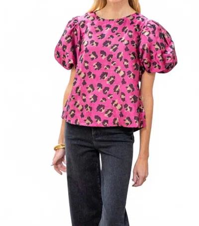 Thml Puff Sleeve Leopard Print Top In Magenta In Pink